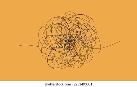 Scribble chaos line. Abstract random labyrinth in doodle style. Hand drawing of clutted clew. Continuous line.Vector isolated illustration