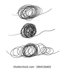 Scribble chaos line brush stroke, vector doodle sketch circle. Hand drawn design. Solve problems concept