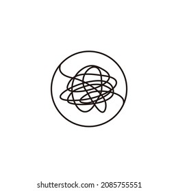 scribble chaos tangled thread complicated way continuous line in the circle shape logo design 