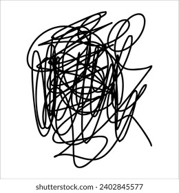 Scribble chaotic thin line. Doodle chaotic thread line, curls, swirls, twirl, thread, flourishes, chaotic lines. Simple vintage chaotic thread line element isolated on white. Drawn thread line