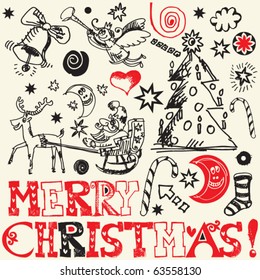 scribble christmas, funny doodles, hand drawn design elements