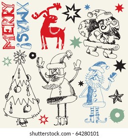 navidad garabatos, garabatos divertidos, elementos de diseño dibujados a mano