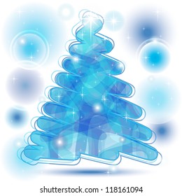 Scribble Christmas Tree in blue with brilliant bubbles