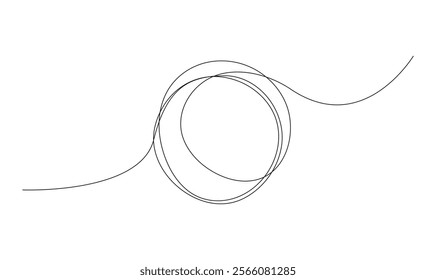 Scribble circle continuous single line drawing. Vector round sketch hand drawn scribble shape minimalist