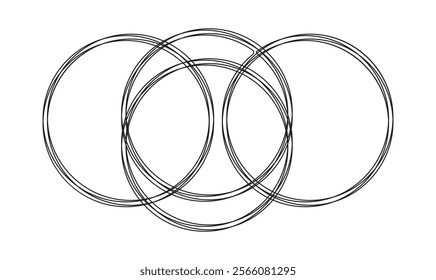 Scribble circle continuous single line drawing. Vector round sketch hand drawn scribble shape minimalist