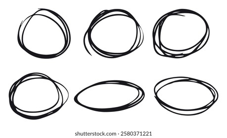 Scribble Circle Doodle Icon set, line hand drawn ellipse symbol vector design. Great for mobile app, web design, game, etc