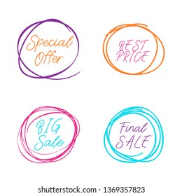 Scribble circle drawn in scetch. Special offer and big sale, final sale. Line style. Vector illustration