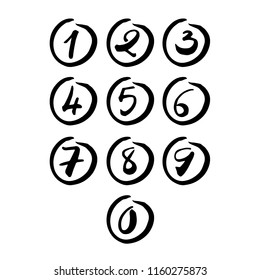 Scribble Circle Font Hand Drawn Numbers Black Isolated Vector