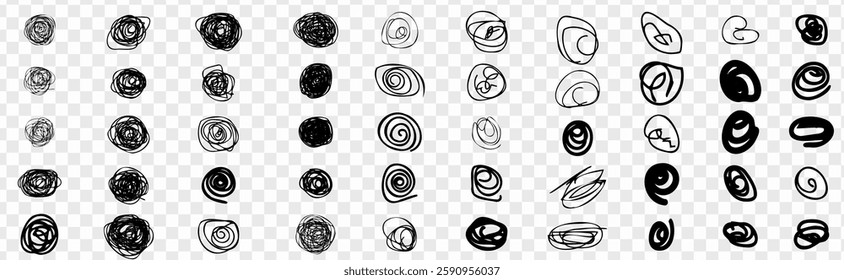 Scribble circle point vector hand drawn doodle. Messy chaotic scribble circle black. vector set isolated on white background