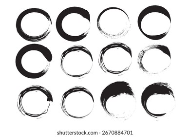 Scribble circle round vector frame with crayon or chalk texture. Hand drawn black coal objects for design use. Vector illustration on a white