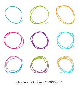 Scribble circle set. Set in drawn style. Sketch design. Vector illustration