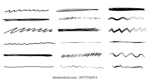 Scribble circles, oval checkmark doodle comic set heart, arrow, highlight underline text vector cute minimalist simple illustration.