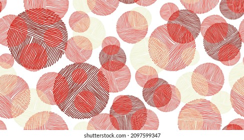 Scribble circles seamless pattern in red  colors