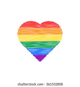 scribble colored heart icon. concept of non-traditional, happy valentine day, lifestyle, gender, matrimony, gblt. isolated on white background. hand drawn style modern logo design vector illustration