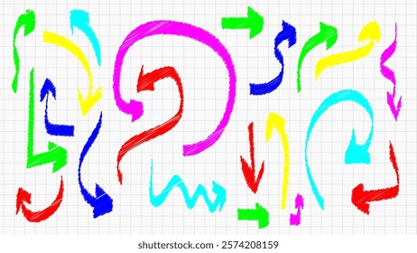 Scribble Colorful Doodle Arrows Isolated Vector Set 