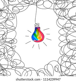 Scribble with colorful light bulb as creative idea and thinking concept