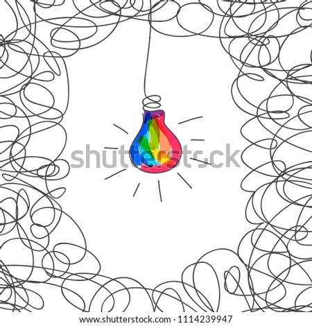 Scribble with colorful light bulb as creative idea and thinking concept