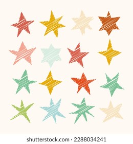 scribble colorful sketch stars on white