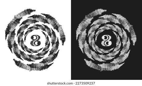 Scribble Concentric Lines in Hand Drawn Style, Black and White with an Abstract Icon