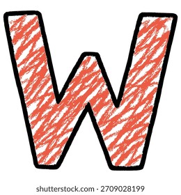 scribble crayon letter W drawing flat color vector illustration template design
