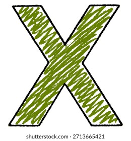 rabisco letra de giz de cera X desenho plano cor vetor ilustração modelo design