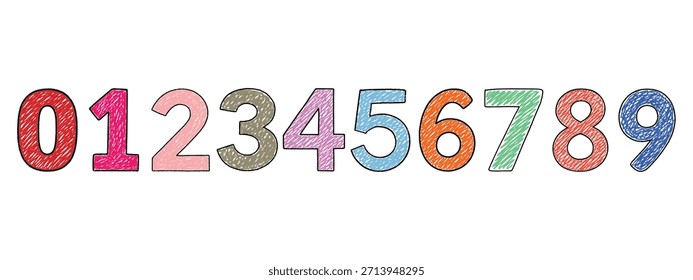 Dibujo de dígitos de números de crayón de garabatos Diseño de Plantilla de Ilustración vectorial de color plano