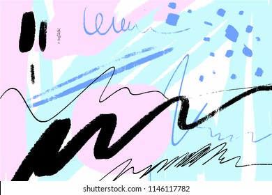 Scribble creative background. Universal pattern. Unique stylish modern brush painting, light colors abstract poster, room decor. Vector Illustration, clipart.