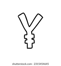 Scribble currency money finance sign icon Yen Yuan Jena JPY. Vector illustration in hand made cartoon doodle style isolated on white background. For presentation, card, logo, banks.