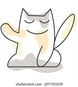 Scribble. Cute cat logo icon Simple and minimalistic drawing of a tricolor kitten. Isolated vector illustrations. Linear art of abstract cats for your design of clothes, bags, glass, book cover, mural