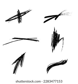 Scribble doodle abstract grunge brush stroke elements for scrapbooking, collage, handdrawn set collection wavy comic art scratch mark trendy drawing.