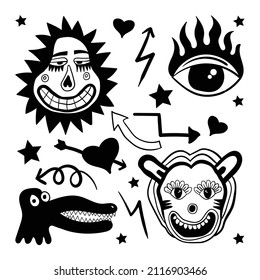 scribble doodle black and white, hand drawn style, illustration premium vector