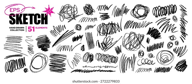 Kritzeln Sie Doodle mit einem Marker oder Bleistift. Unordentliches Linienmarkierungsritzen. Stift, Bleistift, Buntstift, Pinselstruktur. Skizze Kratzer und Kratzer Vektor. Handgezeichnete Farbe, farbige Holzkohle Kunst. Punk graffiti abstract bg