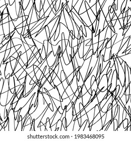 Scribble doodle, chaos seamless pattern, hand drawn line texture.