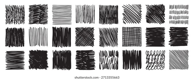 Scribble doodle coleção esboço tinta Conjunto desenhado à mão. Elementos de rastreamento. quadrado da textura do desenho abstrato. Ilustração vetorial