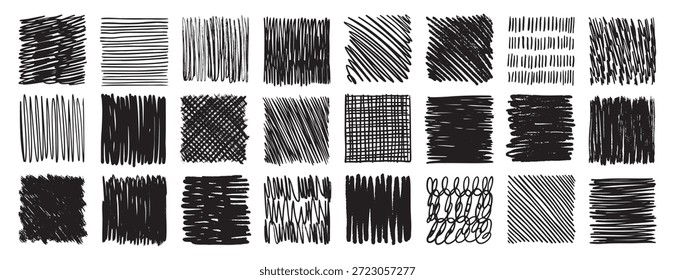 Scribble doodle coleção esboço tinta Conjunto desenhado à mão. Elementos de rastreamento. quadrado da textura do desenho abstrato. Ilustração vetorial
