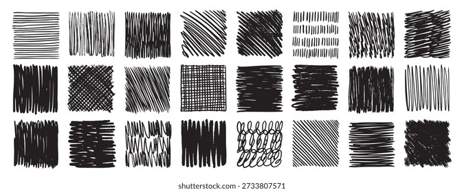 Scribble doodle coleção Esboço de tinta Conjunto desenhado à mão. Elementos de rabisco. quadrado de textura de desenho abstrato. Ilustração vetorial