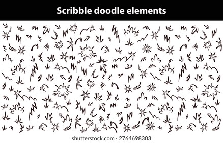 Scribble doodle elements for poster, social media. Handwritten love, mad, irritation, anger doodles. Rough emotional hand drawn ball pen sketch grunge illustrations. Chaotic freehand pencil drawings