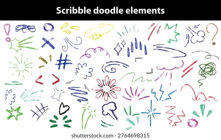 Scribble doodle elements for poster, social media. Handwritten love, mad, irritation, anger doodles. Rough emotional hand drawn ball pen sketch grunge illustrations. Chaotic freehand pencil drawings