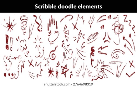 Scribble doodle elements for poster, social media. Handwritten love, mad, irritation, anger doodles. Rough emotional hand drawn ball pen sketch grunge illustrations. Chaotic freehand pencil drawings