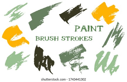 Scribble doodle ink brush strokes vector set. Grunge texture colored graphic design elements. Isolated paint shapes on white background.