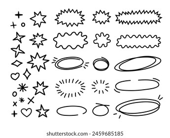 Scribble doodle line shapes set. Hand drawn design elements collection. Black brush strokes bundle.