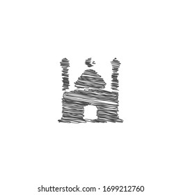 scribble doodle of mosque logo icon design. Hand drawn sketched with scribble fill