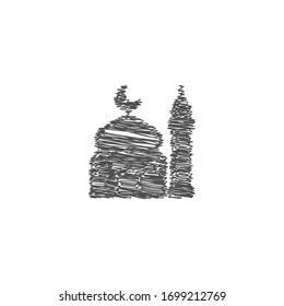 Schreib doodle des Moschee Logo Symbol Design. Handgezeichnet mit Schreibefüllung