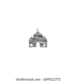 scribble doodle of mosque logo icon design. Hand drawn sketched with scribble fill