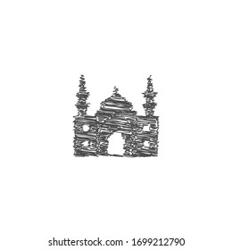 scribble doodle of mosque logo icon design. Hand drawn sketched with scribble fill