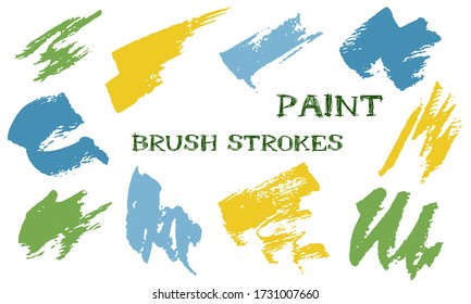 Scribble doodle paint brush strokes vector collection. Grunge texture colored graphic design elements. Craft ink daubs on white background.