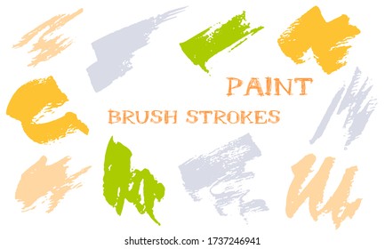 Scribble doodle paint brush strokes vector set. Grunge texture hipster graphic design elements. Freehand colorful brushstrokes on white background.