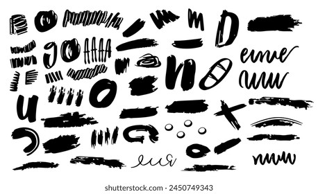 Scribble doodle paint underline set vector illustration. Pen shape abstract and sketch line marker. Brush stroke collection mark and drawn element outline sign. Highlighter divider