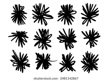 Scribble doodle set, paint underline children marker scratch, vector pen squiggle kit, black stroke. Hand drawn pencil abstract sketch, texture. Scribble doodle