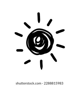 Scribble-Doodle-Sonne handgezeichnet, einfache Zeichnung, Vektorsymbol für das Klima positive Emotionset